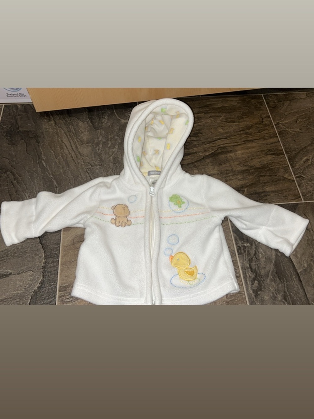 Carter's White Hooded Fleece Jacket with Yellow Duck & Tan Puppy